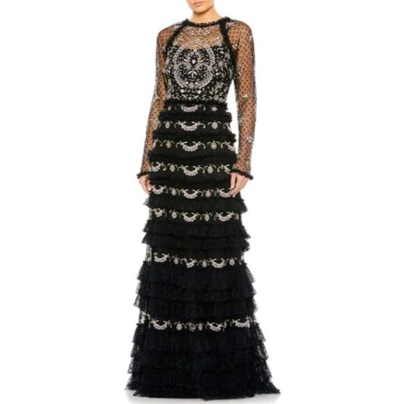 Mac Duggal Dresses & Skirts - Mac Duggal Black Embroidered Floral Tiered Maxi Dress Formal Gown Sz 2 NWT
